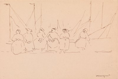 Sechs Frauen auf einem Steg von Albert Marquet