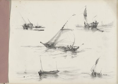 Studienblatt mit Segelschiffen auf dem Wasser von Albertus van Beest
