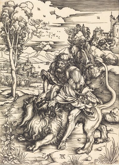 Samson kämpft mit dem Löwen, ca. 1497-1498 von Albrecht Dürer