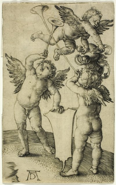 Drei Putti mit Schild und Helm von Albrecht Dürer