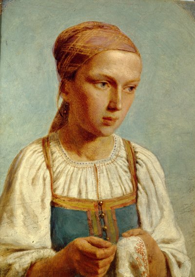 Stickerei Landmädchen, 1843 von Aleksei Gavrilovich Venetsianov