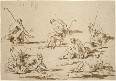 Studienblatt mit sitzenden Figuren von Alessandro Magnasco