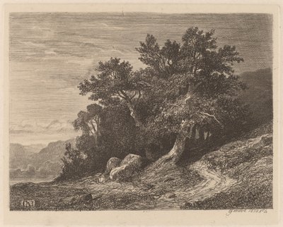 Alte Bäume auf einem Hügel von Alexandre Calame