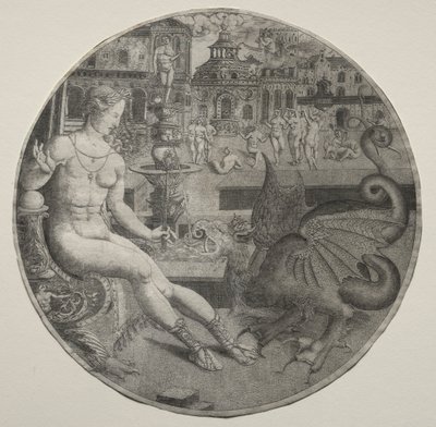 Nackte Frau und ein Drache, 1523 von Allaert Claesz