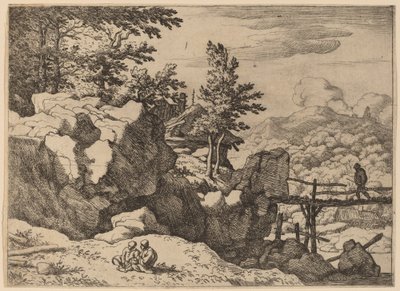 Mann auf einer kleinen Holzbrücke von Allart van Everdingen
