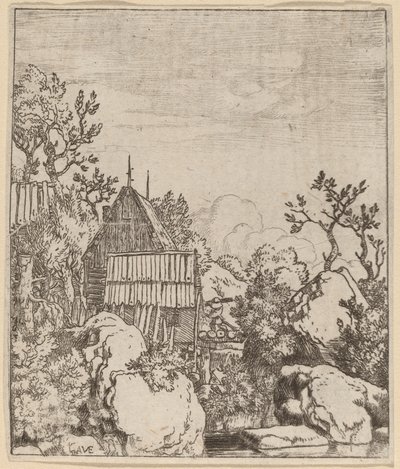 Mann auf einer kleinen Holzbrücke von Allart van Everdingen