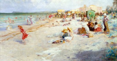 Ein belebter Strand im Sommer von Alois Hans Schram