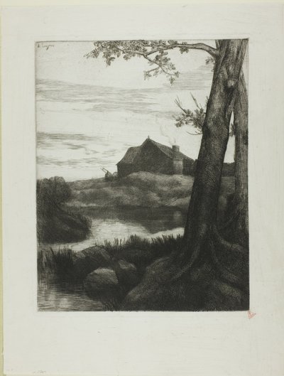 Bauernhof mit großem Baum von Alphonse Legros