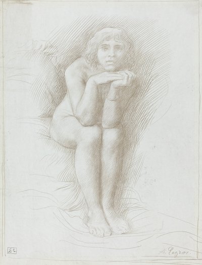 Sitzendes Aktmodell von Alphonse Legros