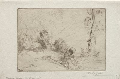 Bauer an einer Steinmauer von Alphonse Legros