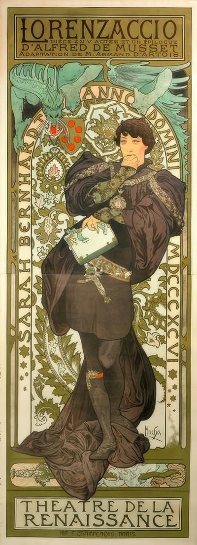 Sarah Bernhardt als Lorenzaccio von Alphonse Mucha