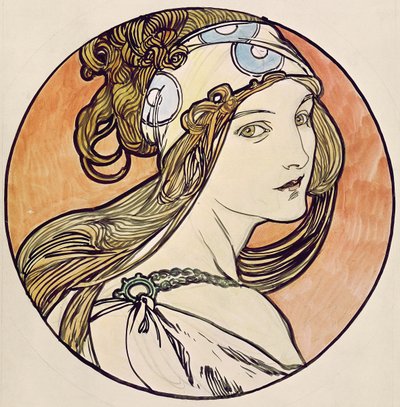 Frau mit Kopftuch von Alphonse Mucha