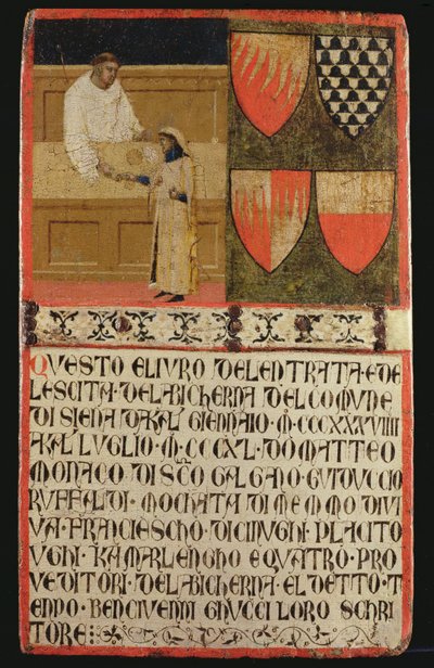Steuereintreiber mit Steuerzahler, 1340 von Ambrogio Lorenzetti