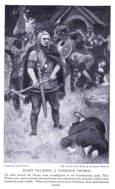 Dänen plündern eine christliche Kirche, 1920er Jahre von Amedee Forestier