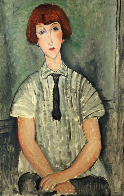 Junges Mädchen in einem gestreiften Hemd, 1917 von Amedeo Modigliani