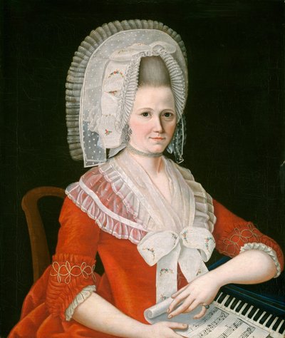 Dame mit großer weißer Haube von American 18th Century