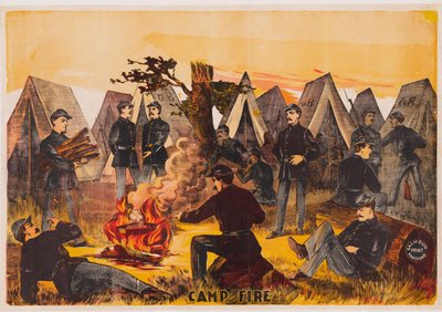 Lagerfeuer, veröffentlicht ca. 1865, Farblithographie von American School