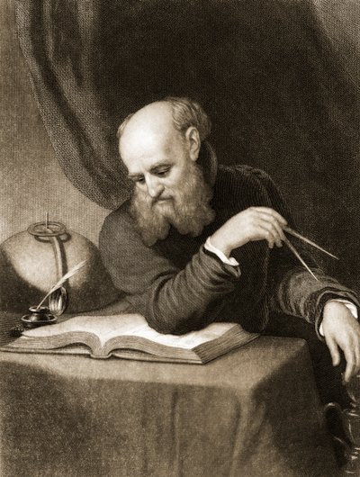 Galileo mit Kompass und Diagrammen, ca. 1880 von American School