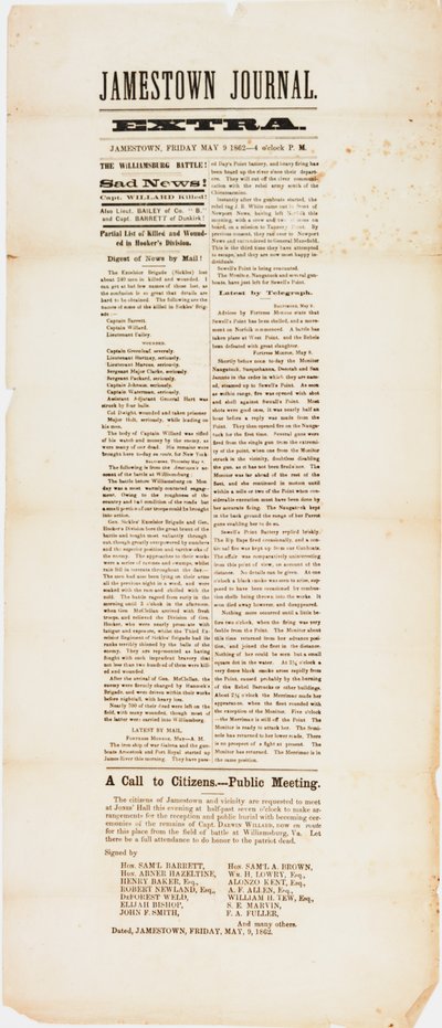 Jamestown Journal Extra, 9. Mai 1862 von American School