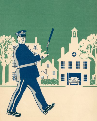 Nachbarschaftspolizist auf seiner Runde von American School