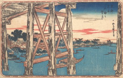 Dämmermond an der Ryogoku-Brücke von Ando Hiroshige