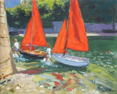 Mädchen mit Segelbooten Looe, 2014 von Andrew Macara