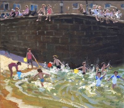 Planschen im Hafen von Tenby, 2016 von Andrew Macara