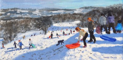 Der rote Schlitten, Allestree Park, Derby, 2016 von Andrew Macara