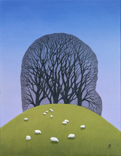 Hügelkuppe mit Schafen, 2017 von Anna Phillips