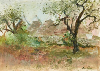 Trulli und Olivenbaum von Ann Oram