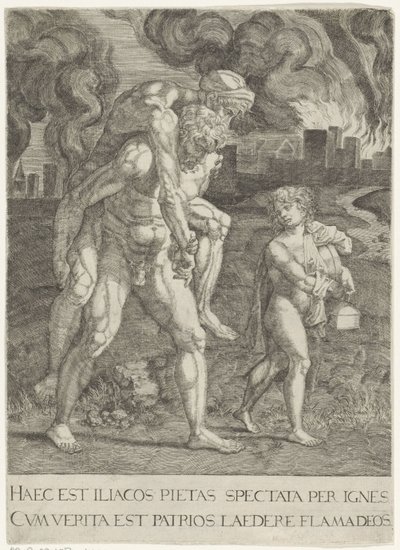 Aeneas flieht mit seiner Familie aus Troja von Anonymous