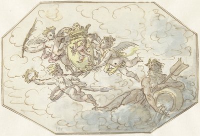 Allegorie mit Putti mit Wappen und Stromgott von Anonymous