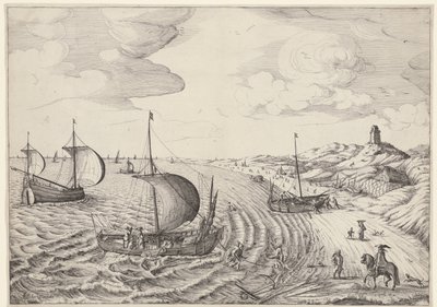 Küstenlandschaft mit Fischerbooten von Anonymous