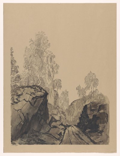Landschaft mit Bäumen und Felsen von Anonymous