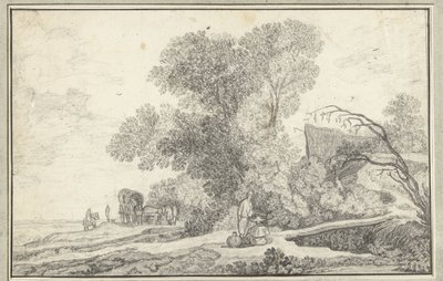 Landschaft mit Baumgruppe und Planwagen von Anonymous