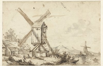 Landschaft mit zwei Windmühlen von Anonymous