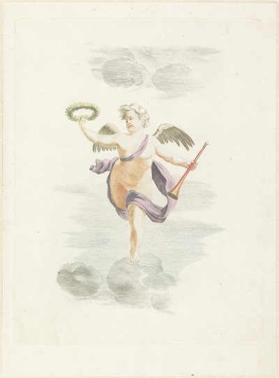 Putto mit Lorbeerkranz und Fanfare von Anonymous