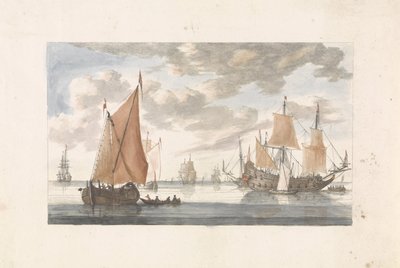 Meeresansicht mit Fregatte und Segelschiffen von Anonymous