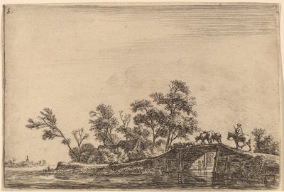 Reiter und Herde auf einer Brücke von Anthonie Waterloo