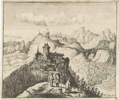 Berglandschaft mit Traubenpflückern von Anthonie de Winter (attributed to)