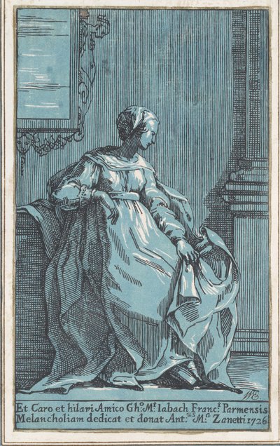 Frau sitzt im Raum Melancholie, 1726 von Anton Maria Zanetti