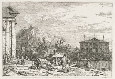 Ansichten: Eine Stadt jenseits eines Flusses, 1735-1746 von Giovanni Antonio Canal