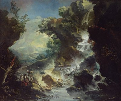 Landschaft mit Wasserfall, ca. 1700-07 von Antonio Marini