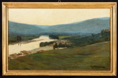 Toskanische Landschaft mit Fluss von Arcangelo Salvarani