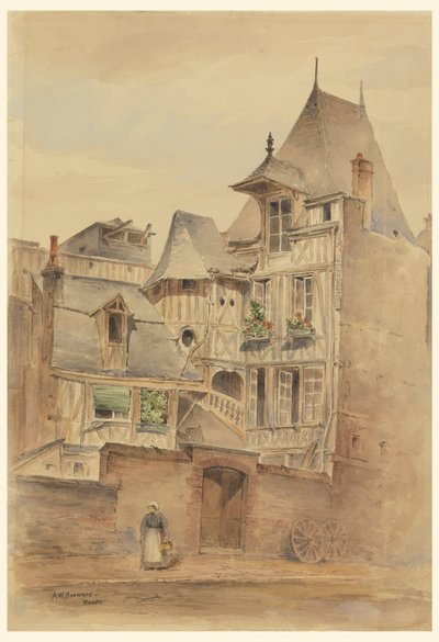 Straßenszene mit mittelalterlichen Häusern von Arnold William Brunner