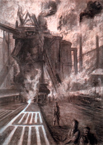 Anzapfen eines Hochofens, ca. 1920 von Arthur Garratt