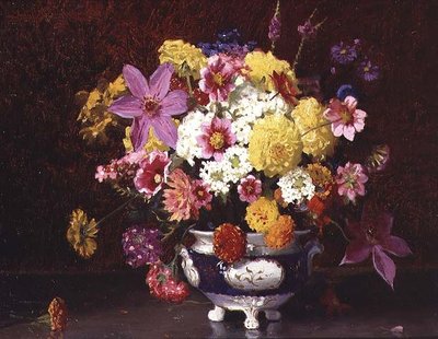 Stillleben mit Flieder und Chrysanthemen von Arthur Herbert Buckland