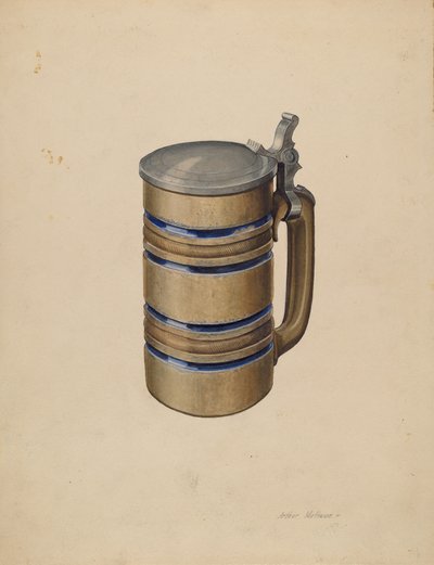 Steingut- und Zinnbierkrug von Arthur Mathews