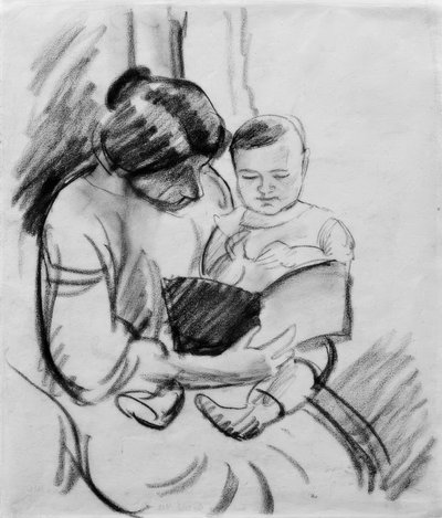 Mutter mit Kind, lesend (Elisabeth und Walterchen) von August Macke