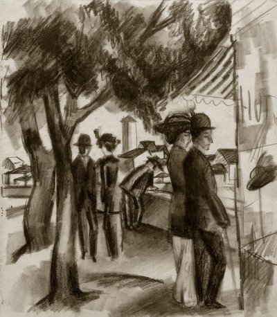 Spaziergänger unter Bäumen von August Macke